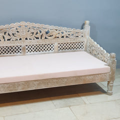Mughal Garden Hand Carved Balinese Daybed Whitewash 206X90X87 cm