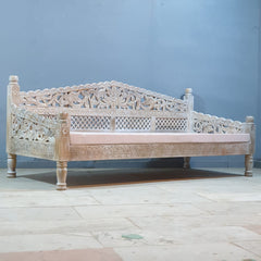 Mughal Garden Hand Carved Balinese Daybed Whitewash 206X90X87 cm