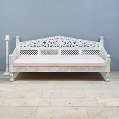 Mughal Garden Hand Carved Balinese Daybed Whitewash 206X90X87 cm