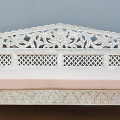 Mughal Garden Hand Carved Balinese Daybed Whitewash 206X90X87 cm