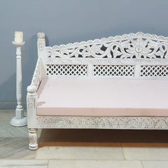 Mughal Garden Hand Carved Balinese Daybed Whitewash 206X90X87 cm