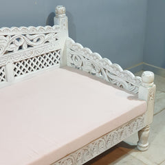 Mughal Garden Hand Carved Balinese Daybed Whitewash 206X90X87 cm