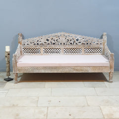 Mughal Garden Hand Carved Balinese Daybed Whitewash 180X80X85 cm
