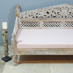 Mughal Garden Hand Carved Balinese Daybed Whitewash 180X80X85 cm