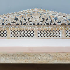 Mughal Garden Hand Carved Balinese Daybed Whitewash 180X80X85 cm