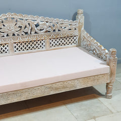 Mughal Garden Hand Carved Balinese Daybed Whitewash 180X80X85 cm