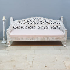 Mughal Garden Hand Carved Balinese Daybed Whitewash 180X80X85 cm