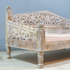 Mughal Garden Hand Carved Balinese Daybed Whitewash 180X80X85 cm