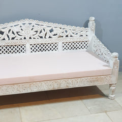 Mughal Garden Hand Carved Balinese Daybed Whitewash 180X80X85 cm