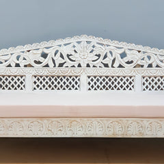 Mughal Garden Hand Carved Balinese Daybed Whitewash 180X80X85 cm
