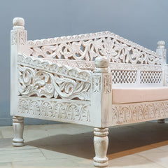 Mughal Garden Hand Carved Balinese Daybed Whitewash 180X80X85 cm