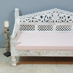 Mughal Garden Hand Carved Balinese Daybed Whitewash 155X70X85 cm