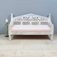 Mughal Garden Hand Carved Balinese Daybed Whitewash 155X70X85 cm