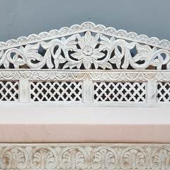 Mughal Garden Hand Carved Balinese Daybed Whitewash 155X70X85 cm