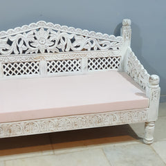 Mughal Garden Hand Carved Balinese Daybed Whitewash 155X70X85 cm