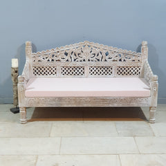 Mughal Garden Hand Carved Balinese Daybed Whitewash 155X70X85 cm
