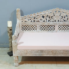 Mughal Garden Hand Carved Balinese Daybed Whitewash 155X70X85 cm