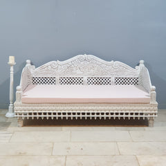 Mughal Garden Hand Carved Balinese Daybed White 190X95X90 cm