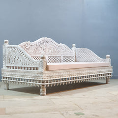 Mughal Garden Hand Carved Balinese Daybed White 190X95X90 cm