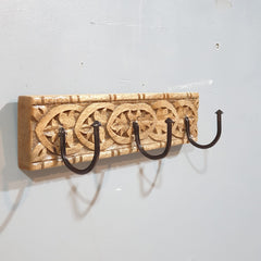 Indian Handmade Carved Solid Wood Wall Hanger 30x7x7 cm