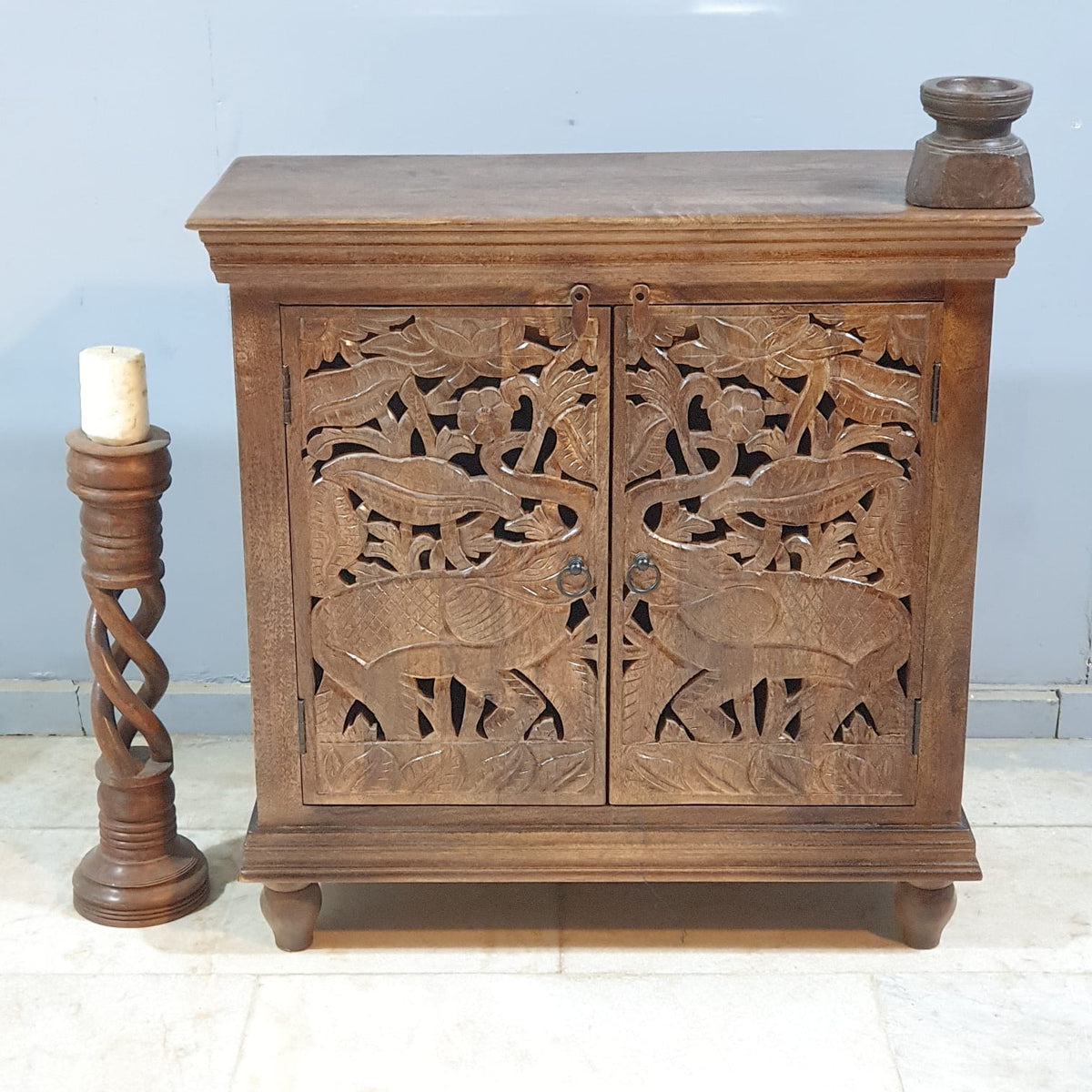 Indian Furniture Hand Carved Solid Wood Cabinet 90x40x90 Cm