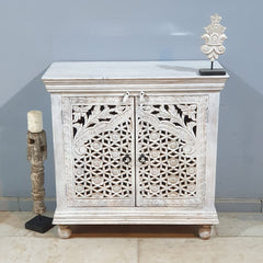 Indian Furniture Hand Carved Solid Wood Cabinet 90x40x90 Cm White