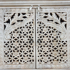 Indian Furniture Hand Carved Solid Wood Cabinet 90x40x90 Cm White