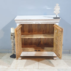 Indian Furniture Hand Carved Solid Wood Cabinet 90x40x90 Cm White