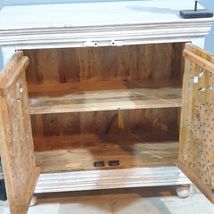 Indian Furniture Hand Carved Solid Wood Cabinet 90x40x90 Cm White