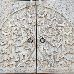 Indian Furniture Hand Carved Solid Wood Cabinet 90x40x90 Cm White
