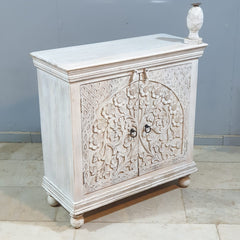 Indian Furniture Hand Carved Solid Wood Cabinet 90x40x90 Cm White
