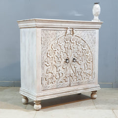 Indian Furniture Hand Carved Solid Wood Cabinet 90x40x90 Cm White