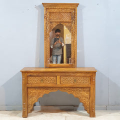 Mehrab Indian Hand Carved Hall Console Table Brown 121x38x76 cm