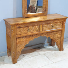 Mehrab Indian Hand Carved Hall Console Table Brown 121x38x76 cm