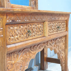 Mehrab Indian Hand Carved Hall Console Table Brown 121x38x76 cm