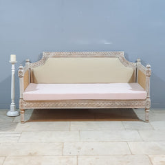 Hand Carved Cane Sofa Daybed Whitewash 180x76x92 cm