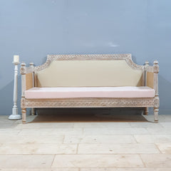 Hand Carved Cane Sofa Daybed Whitewash 180x76x92 cm