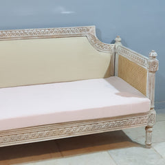 Hand Carved Cane Sofa Daybed Whitewash 180x76x92 cm