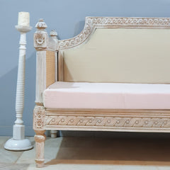 Hand Carved Cane Sofa Daybed Whitewash 180x76x92 cm