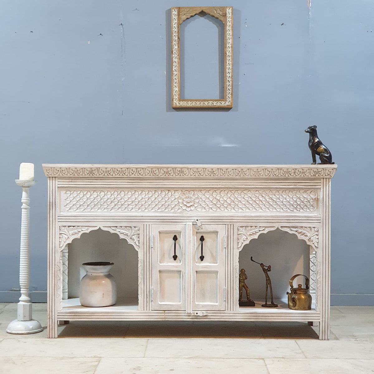 Pine Grove Handmade Solid Hard Wood Carved Console Table White