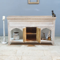 Pine Grove Handmade Solid Hard Wood Carved Console Table White