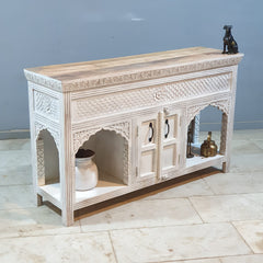 Pine Grove Handmade Solid Hard Wood Carved Console Table White