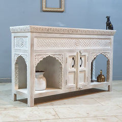 Pine Grove Handmade Solid Hard Wood Carved Console Table White