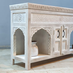 Pine Grove Handmade Solid Hard Wood Carved Console Table White