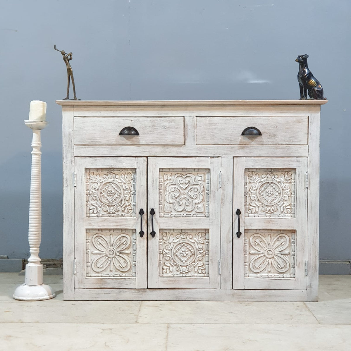 Indian Hand Carved Solid Wooden Sideboard C66