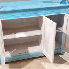 Vintage Hand Carved Solid Wood 3 Door Sideboard Blue