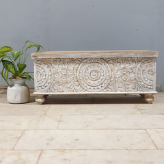 Handmade Indian Furniture Solid Hard Wood Carved Blanket Box 107x40x45 Cm B3
