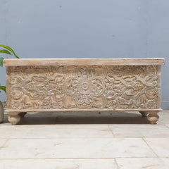 Handmade Indian Furniture Solid Hard Wood Carved Blanket Box 107x40x45 Cm B2