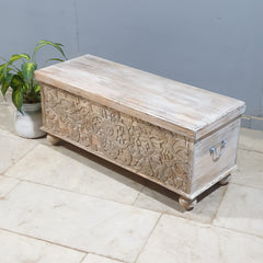 Handmade Indian Furniture Solid Hard Wood Carved Blanket Box 107x40x45 Cm B2