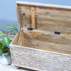 Handmade Indian Furniture Solid Hard Wood Carved Blanket Box 107x40x45 Cm B2